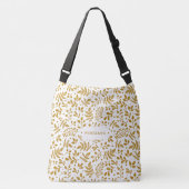 Witte en gouden kleur met botanische naam crossbody tas (Voorkant)