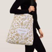 Witte en gouden kleur met botanische naam crossbody tas (Dichtbij)