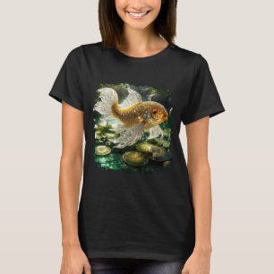Witte en gouden kristallen Koi-vis T-shirt