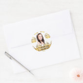 Witte en gouden kronen ronde sticker (Envelop)