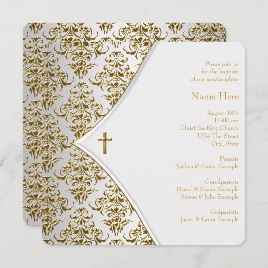 Witte en Gouden Kruis doop Kaart (Voorkant / Achterkant)