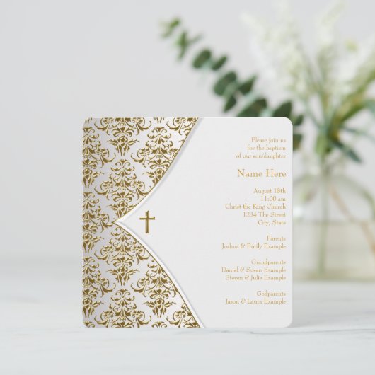 Witte en Gouden Kruis doop Kaart (Staand voorkant)