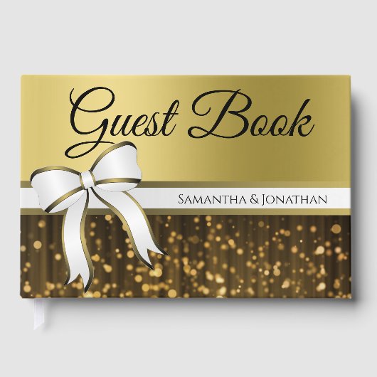 Witte en gouden lint en rode Folie Gastenboek (Voorkant)