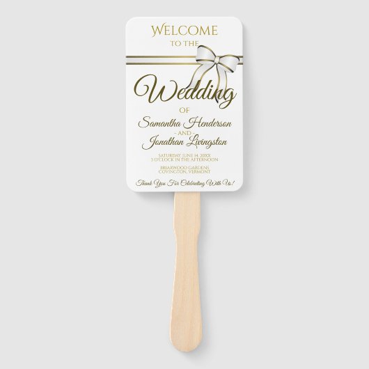 Witte en gouden lintbonnen met een programma handwaaier (Voorkant)