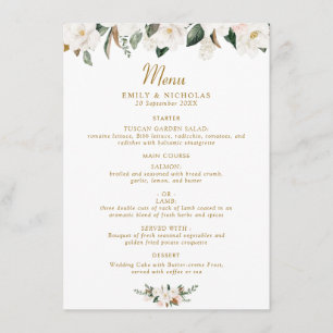 witte en gouden magnolia floral bruiloft menu