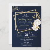 witte en gouden marineschoolpartij blauw verjaarda kaart (Voorkant)