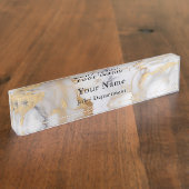 Witte en gouden marmer bord naambordje (Zijkant)