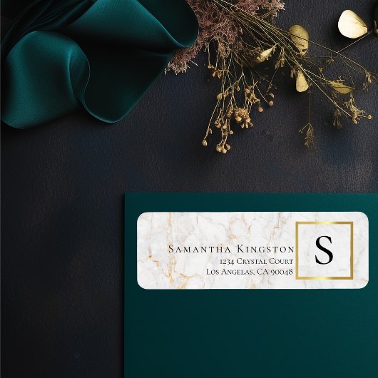 Witte en gouden marmer | Retouradres Monogram Etiket