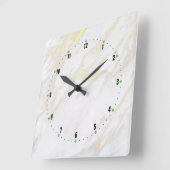 Witte en gouden marmerachtergrond vierkante klok (Hoek)