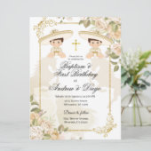 Witte en gouden mexicaanse tweelingjongens, uitnod kaart (Staand voorkant)