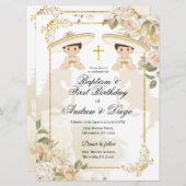 Witte en gouden mexicaanse tweelingjongens, uitnod kaart (Voorkant / Achterkant)