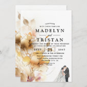 Witte en gouden minimalistische rustieke bloemenbr kaart (Voorkant / Achterkant)