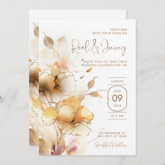 Witte en gouden moderne bruiloft kaart (Voorkant / Achterkant)