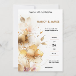 Witte en gouden moderne bruiloft uitnodigingen