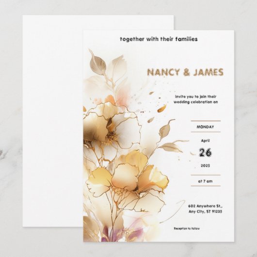 Witte en gouden moderne bruiloft uitnodigingen (Voorkant / Achterkant)