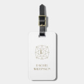 Witte en gouden monogram Art Deco Gem Bagagelabel (Voorkant verticaal)