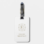 Witte en gouden monogram Art Deco Gem Bagagelabel (Achterkant verticaal)