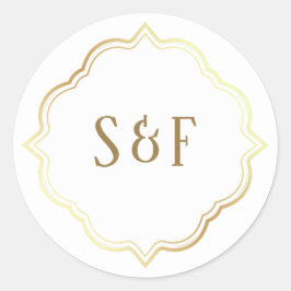 Witte en gouden monogram envelop ronde sticker