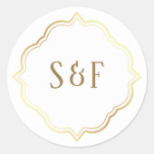 Witte en gouden  monogram envelop ronde sticker (Voorkant)