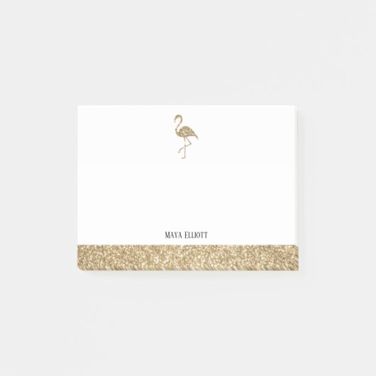 Witte en gouden nepschitterende flamingo en rand post-it® notes (Voorkant)