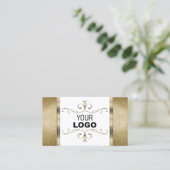 Witte en gouden Ornamenten Glitter met Logo Visitekaartje (Staand voorkant)