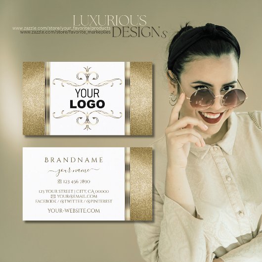 Witte en gouden Ornamenten Glitter met Logo Visitekaartje