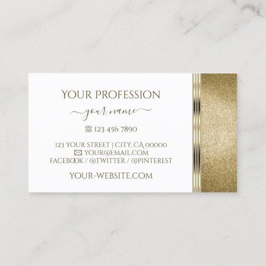 Witte en gouden Ornamenten Golden Glitter Ornament Visitekaartje (Achterkant)