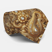 Witte en gouden paisley diamant 3D-stijl stropdas (Opgerold)