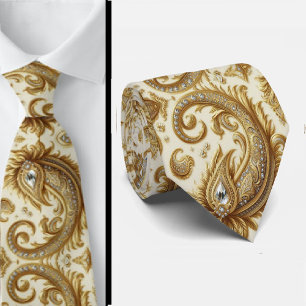 Witte en gouden paisley diamant 3D-stijl stropdas
