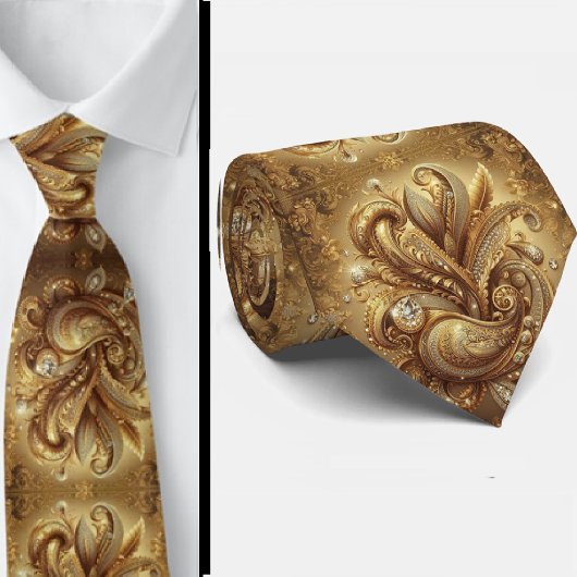 Witte en gouden paisley diamant 3D-stijl stropdas