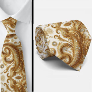 Witte en gouden paisley diamant 3D-stijl stropdas