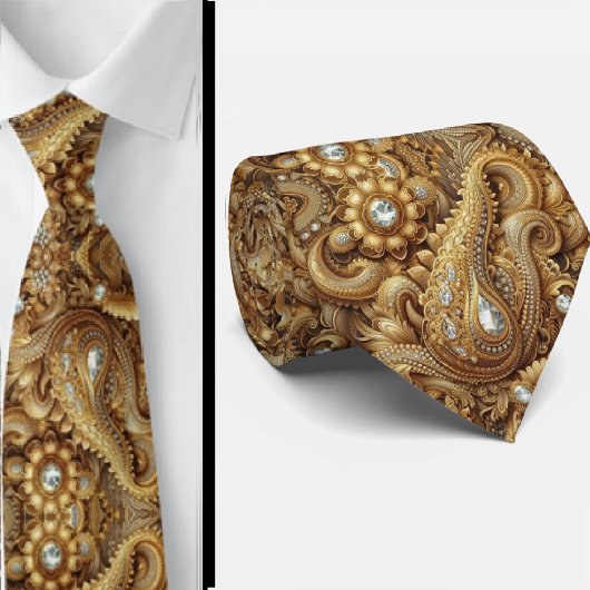 Witte en gouden paisley diamant 3D-stijl stropdas