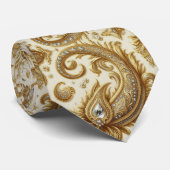 Witte en gouden paisley diamant 3D-stijl stropdas (Opgerold)