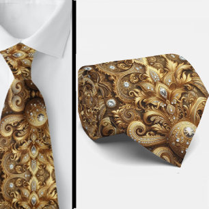 Witte en gouden paisley diamanten 3D-stijl stropda Stropdas