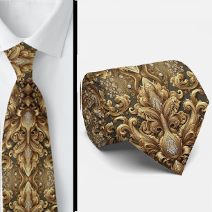 Witte en gouden paisley diamanten 3D-stijl stropda Stropdas