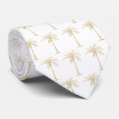 Witte en Gouden Palm Tree Patroon Stropdas (Opgerold)