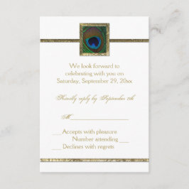 Witte en gouden pauwenveer RSVP-kaart RSVP Kaartje