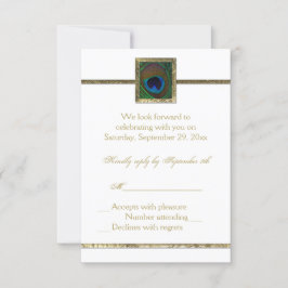 Witte en gouden pauwenveer RSVP-kaart RSVP Kaartje