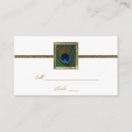 Witte en gouden Peacock Feather Place Card Plaatskaartje