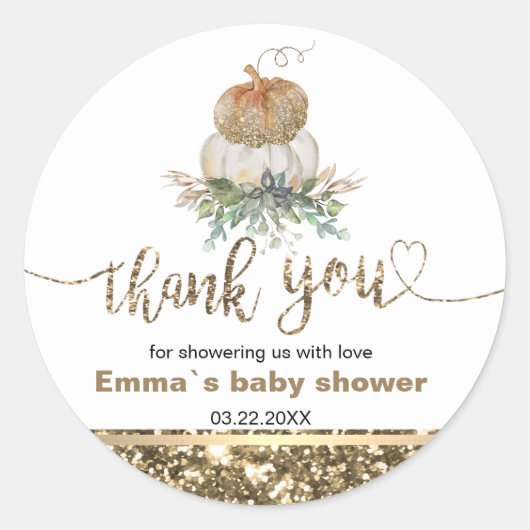 Witte en gouden pompoen dank u ronde sticker (Voorkant)