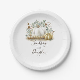 Witte en Gouden Pompoen Herfst Oogst Papieren Bordje