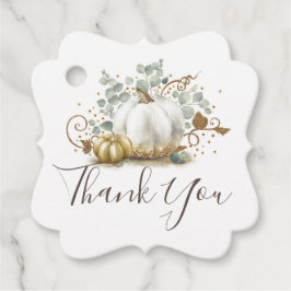Witte en gouden pompoenen dank je voor herfst bedankjes labels