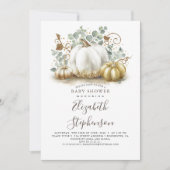 Witte en gouden pompoenen Herfst Baby shower Kaart (Voorkant)