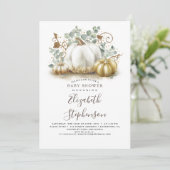 Witte en gouden pompoenen Herfst Baby shower Kaart (Staand voorkant)