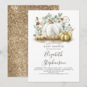 Witte en gouden pompoenen Herfst Baby shower Kaart (Voorkant / Achterkant)