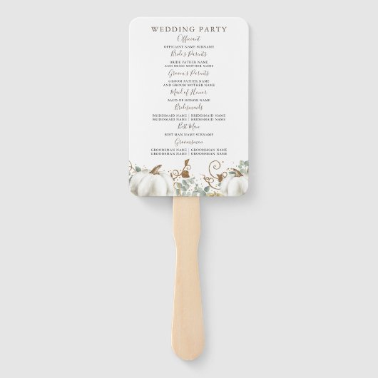 Witte en gouden pompoenen herfst bruiloft programm handwaaier (Achterkant)