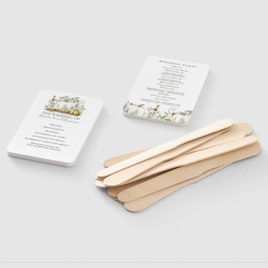 Witte en gouden pompoenen herfst bruiloft programm handwaaier (Niet-gemonteerd)