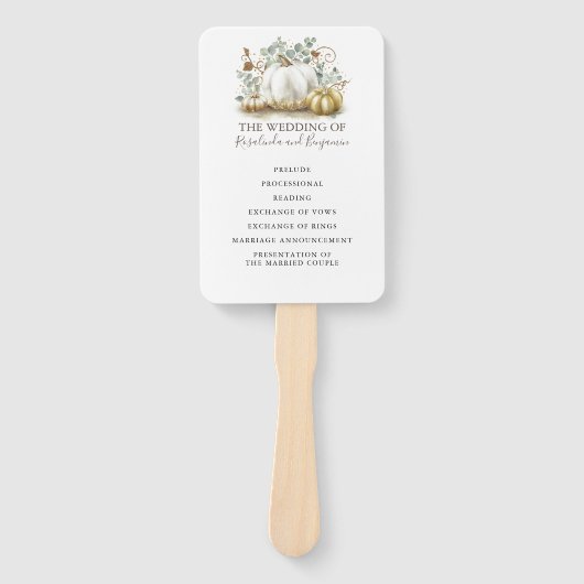 Witte en gouden pompoenen herfst bruiloft programm handwaaier (Voorkant)