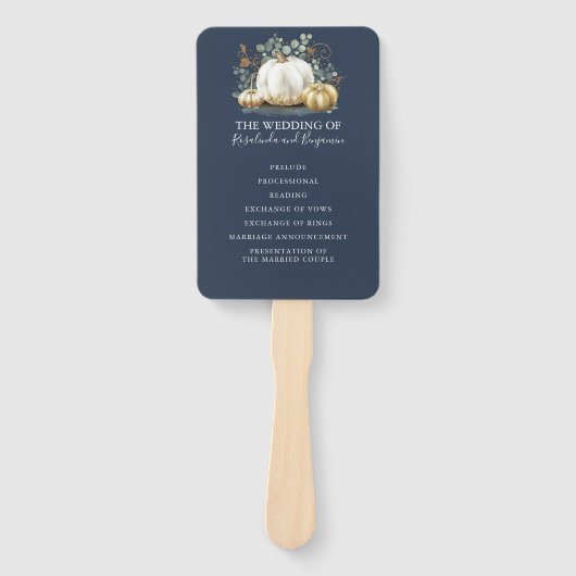 Witte en gouden pompoenen herfst bruiloft programm handwaaier (Voorkant)
