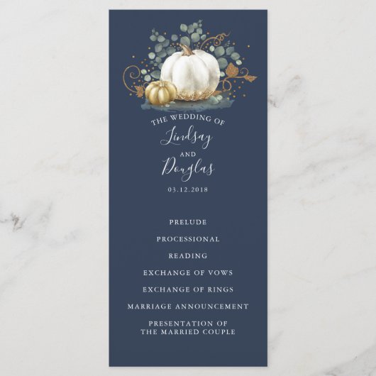 Witte en gouden pompoenen herfst bruiloft programm programmakaart (Voorkant)